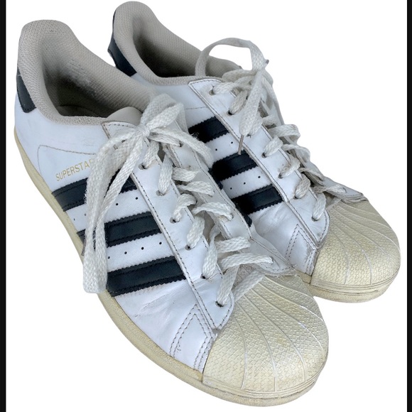 8.5 ADIDAS SUPERSTAR SHOES LEATHER WHITE SNEAKERS adult trainers 3 stripe - Picture 1 of 12